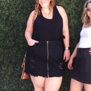Distressed Black Jean Skirt